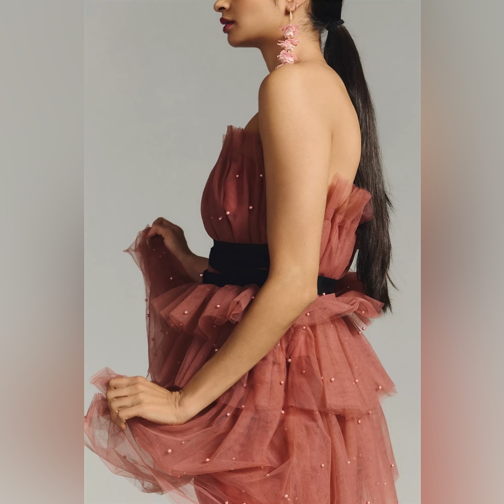 Anthropologie Strapless Tulle Dress in Terracotta - Picture 3 of 7